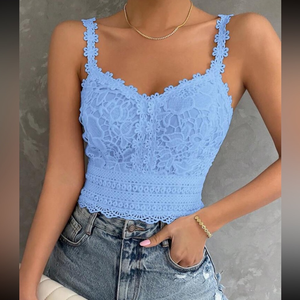 Boho floral embroidered lace cami crop top